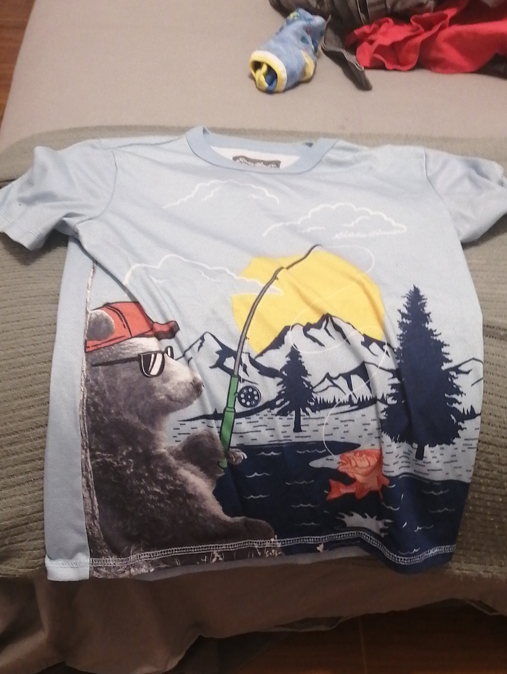 Eddie Bauer Light Blue Bear Fishing Graphic Pajama Top